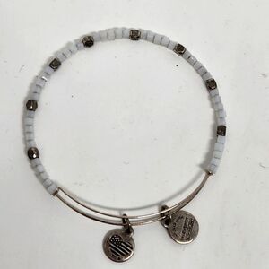 ALEX And ANI White and Silver Tone Beaded Bangle Bracelet